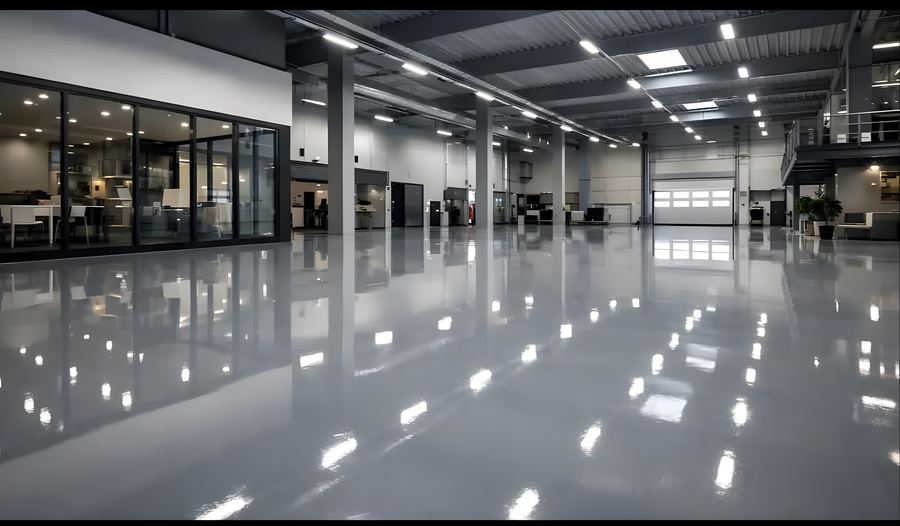 Silim ve parlatma sonrası parlak gri beton zemin