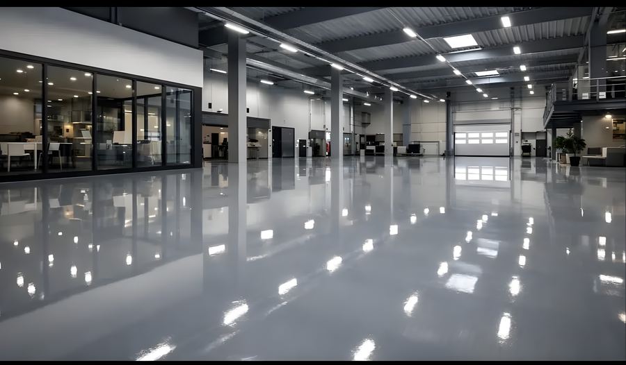 Parlak gri epoksi showroom zemini
