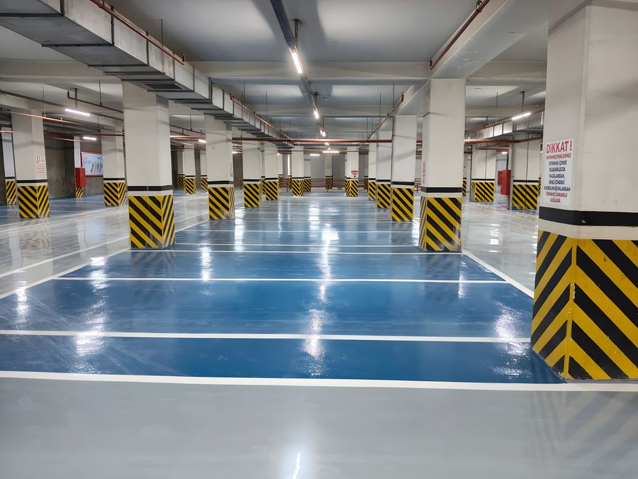 Kapalı otopark epoksi ve çizgi uygulaması